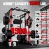 RitFit Buffalo Smith Machine, Power cage with LAT-Pull Down System & Cable Crossover System, All-in-One Squat Rack for Home Gym, Power Rack(Red&Black)