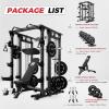 RitFit Smith Machine Power Cage with LAT Pulldown & Cable Crossover, All-in-One Power Rack Home Gym System with Leg Press Attachment & Accessories(Black)