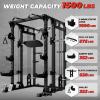 RitFit Smith Machine Power Cage with LAT Pulldown & Cable Crossover, All-in-One Power Rack Home Gym System with Leg Press Attachment & Accessories(Black)