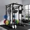 RitFit Smith Machine Power Cage with LAT Pulldown & Cable Crossover, All-in-One Power Rack Home Gym System with Leg Press Attachment & Accessories(Black)