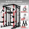 RitFit Smith Machine Power Cage with LAT Pulldown & Cable Crossover, All-in-One Power Rack Home Gym System with Leg Press Attachment & Accessories(Red)