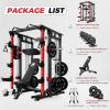 RitFit Smith Machine Power Cage with LAT Pulldown & Cable Crossover, All-in-One Power Rack Home Gym System with Leg Press Attachment & Accessories(Red)