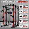 RitFit Smith Machine Power Cage with LAT Pulldown & Cable Crossover, All-in-One Power Rack Home Gym System with Leg Press Attachment & Accessories(Red)