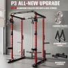 RitFit Upgraded PPC-P3 Power Cage, 3-in-1 Home Gym with Aluminum Pulley System, 1200LBS Capacity, Includes LAT Pulldown, Landmine, J-Hooks & 20+ Attachments, Fits Compact Spaces Black Red(Red)