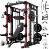 RitFit Buffalo Smith Machine, Power cage with LAT-Pull Down System & Cable Crossover System, All-in-One Squat Rack for Home Gym, Power Rack(Red&Black)