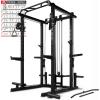 RitFit Multi-Function Power Cage with Adjustable Cable Crossover System,1000LBS Capacity Squat Rack, Full Home Gym Workout with J-Hook, Landmine and Other Attachments (2023 Version PPC03)-Black