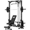 RitFit Smith Machine Power Rack with LAT-Pull Down System, Landmine, Barbell Bar, Plate Storage Pegs and More Training Attachment(Package (With Black BP 140LBS))