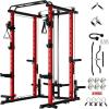 RitFit Upgraded PPC-P3 Power Cage, 3-in-1 Home Gym with Aluminum Pulley System, 1200LBS Capacity, Includes LAT Pulldown, Landmine, J-Hooks & 20+ Attachments, Fits Compact Spaces Black Red(Red)