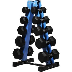 RitFit 250LB/300LB Rubber Hex Dumbbell Sets with Weights Rack, Multiple Color Choices Available, Great Gym Equipment for Home, Strength Training, Workouts(Blue)