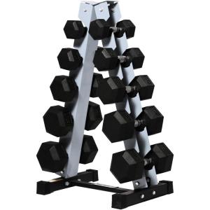 RitFit 250LB/300LB Rubber Hex Dumbbell Sets with Weights Rack, Multiple Color Choices Available, Great Gym Equipment for Home, Strength Training, Workouts(Grey)