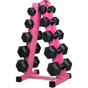 RitFit 250LB/300LB Rubber Hex Dumbbell Sets with Weights Rack, Multiple Color Choices Available, Great Gym Equipment for Home, Strength Training, Workouts(Pink)