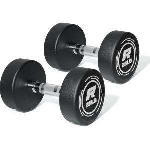 RitFit 5-250 LBS PVC Encased Round Dumbbell sets with Knurled Handle and Optional Rack, Strength Training Equipment for Home Gym(2X25LBS)