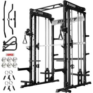 RitFit M1 Pro Smith Machine Package, All-in-One Power Cage with Weight Stack Set, Includes LAT Pulldown & Cable Crossover System for Home Gyme(Black)