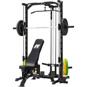 RitFit Smith Machine Power Rack with LAT-Pull Down System, Landmine, Barbell Bar, Plate Storage Pegs and More Training Attachment(170LBS-COLORFUL)