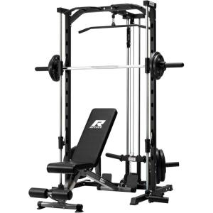 RitFit Smith Machine Power Rack with LAT-Pull Down System, Landmine, Barbell Bar, Plate Storage Pegs and More Training Attachment(Package (With RP 230LBS))
