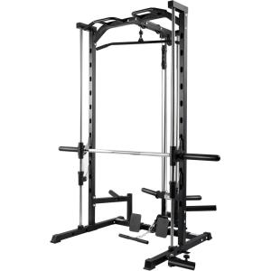 RitFit Smith Machine Power Rack with LAT-Pull Down System, Landmine, Barbell Bar, Plate Storage Pegs and More Training Attachment(Smith Machine 1.0)