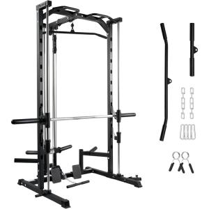 RitFit Smith Machine Power Rack with LAT-Pull Down System, Landmine, Barbell Bar, Plate Storage Pegs and More Training Attachment(smith machine)