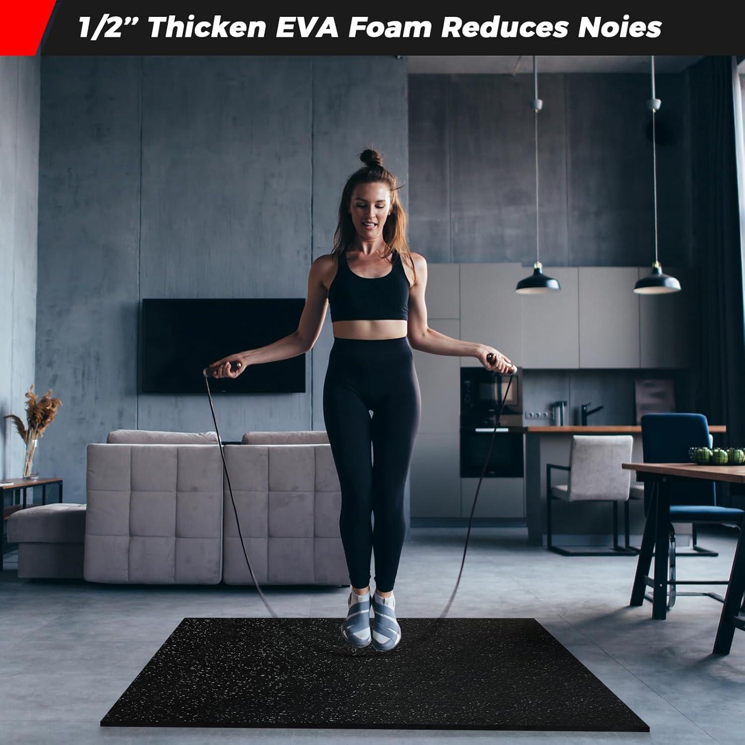 imageRITFIT 12 inch Thick Rubber Top Exercise Puzzle Mat High Density EVA Foam Gym Floor Mats Interlocking Tiles for Heavy Home Workout Gym Exercise Equipment 24 x 24 6Pcs Black