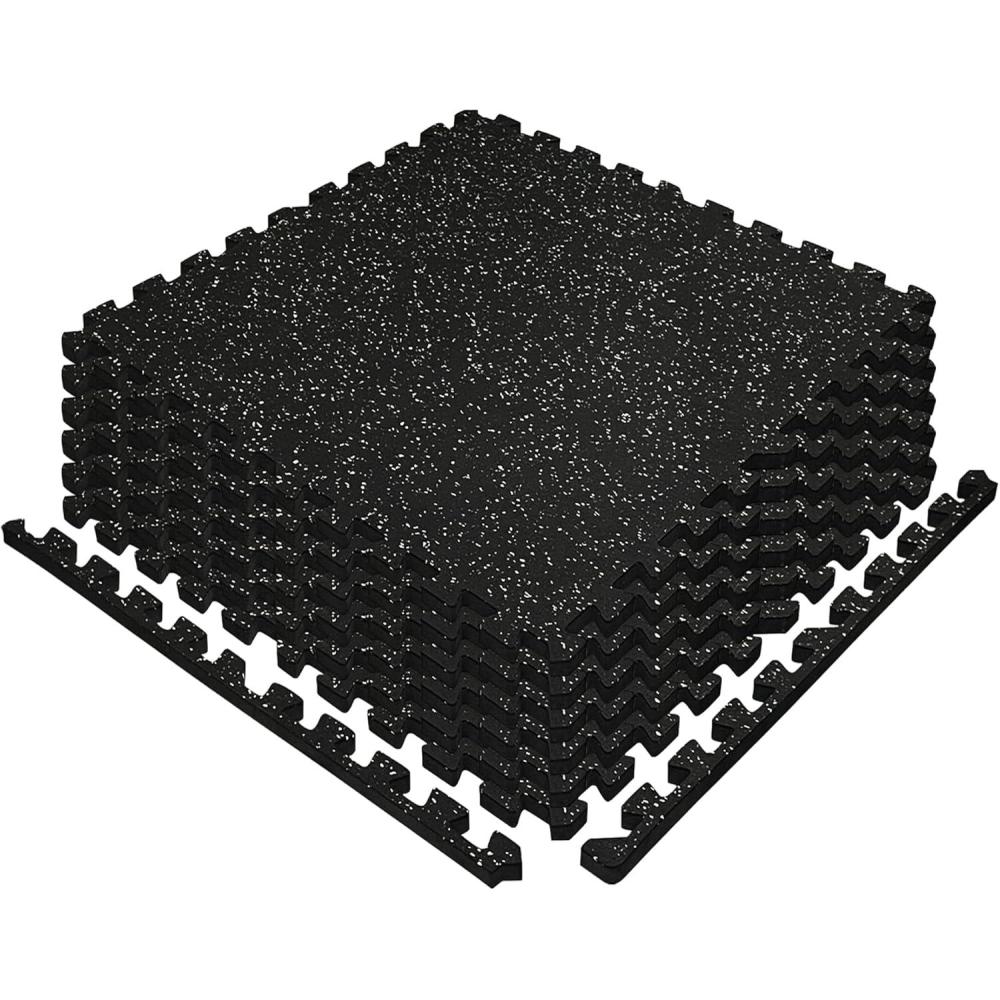 imageRITFIT 12 inch Thick Rubber Top Exercise Puzzle Mat High Density EVA Foam Gym Floor Mats Interlocking Tiles for Heavy Home Workout Gym Exercise Equipment 24 x 24 6Pcs Black