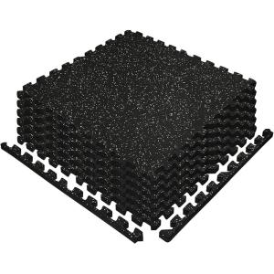 RITFIT 1/2 inch Thick Rubber Top Exercise Puzzle Mat High Density EVA Foam Gym Floor Mats Interlocking Tiles for Heavy Home Workout Gym Exercise Equipment – 24 “x 24”, 6Pcs, Black