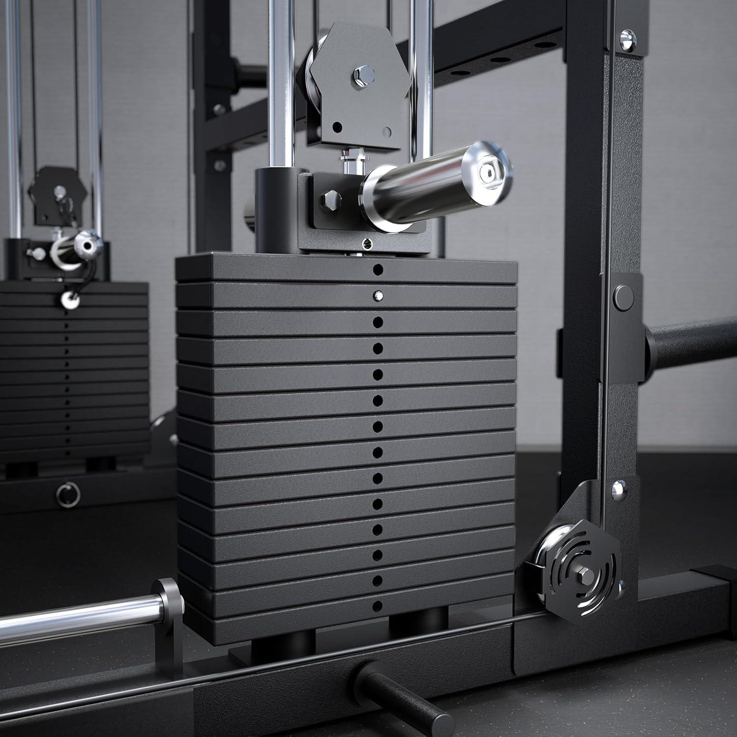 imageRitFit M2 Smith Machine with with Cable Crossover System 3D Functional Trainer amp Power Cage 16 Adjustment Holes 6 Storage Pegs for FullBody Home GymRED