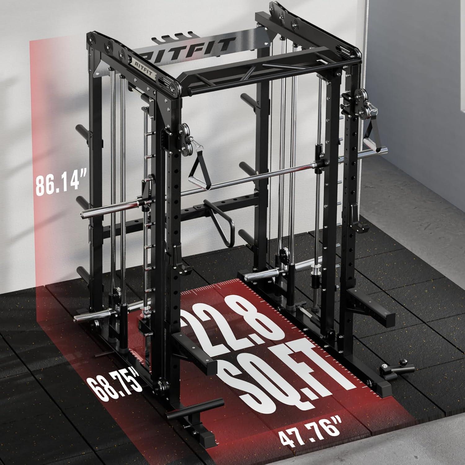 imageRitFit M2 Smith Machine with with Cable Crossover System 3D Functional Trainer amp Power Cage 16 Adjustment Holes 6 Storage Pegs for FullBody Home GymBLACK