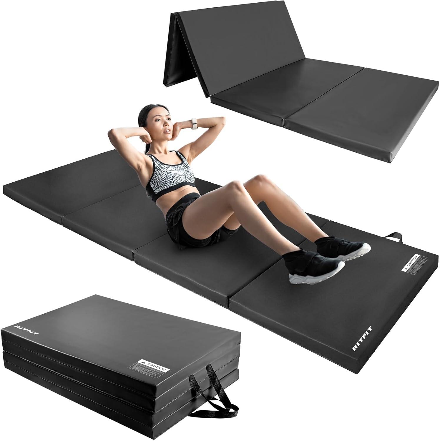 imageRitFit Upgraded Folding Exercise Mat 2 Inch Thick Gymnastics Mat 3x64x84x102x8 with Carrying Handles for Yoga MMA Stretching Core Workouts and Home Gym Protective FlooringBlack4 x 10