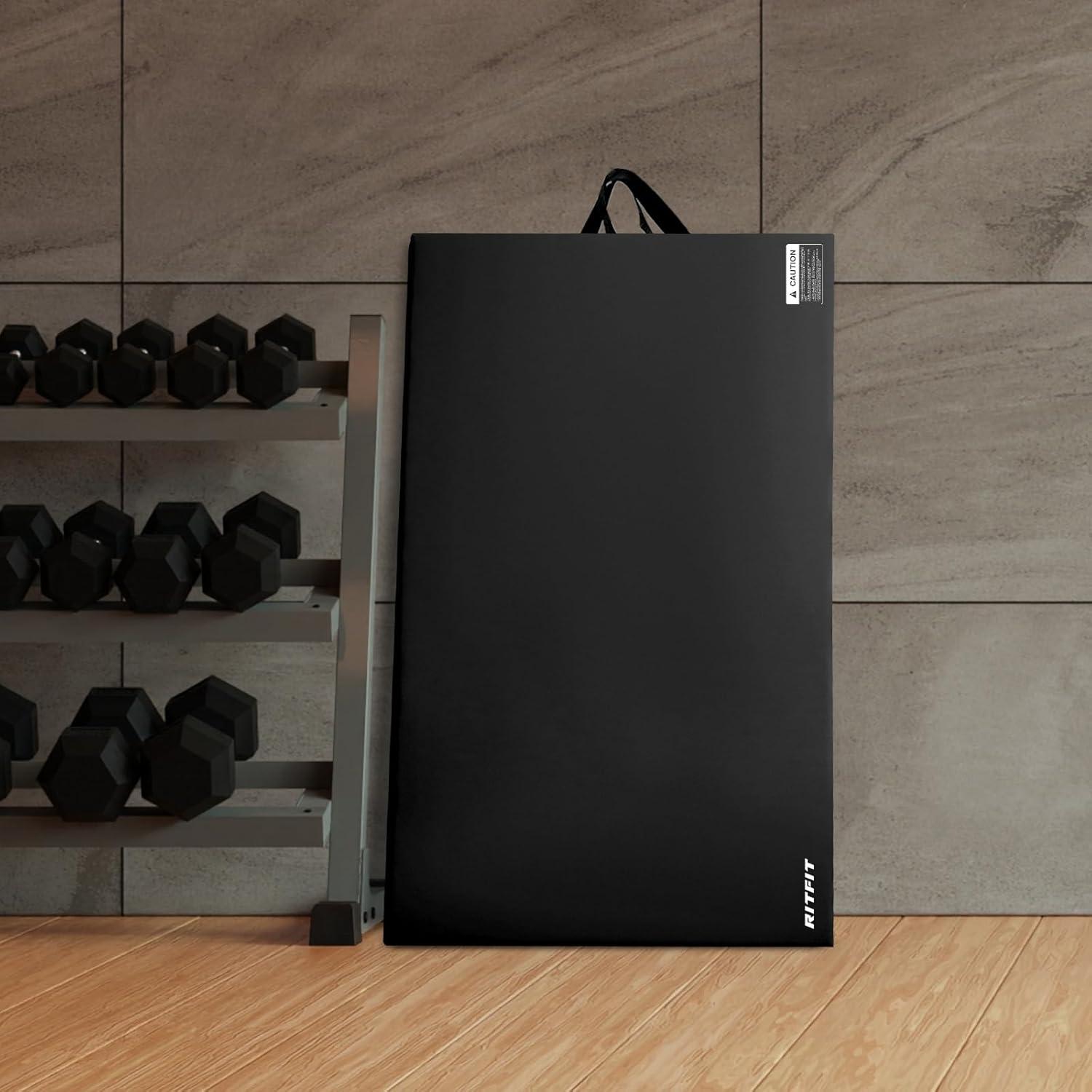 imageRitFit Upgraded Folding Exercise Mat 2 Inch Thick Gymnastics Mat 3x64x84x102x8 with Carrying Handles for Yoga MMA Stretching Core Workouts and Home Gym Protective FlooringBlack3 x 6