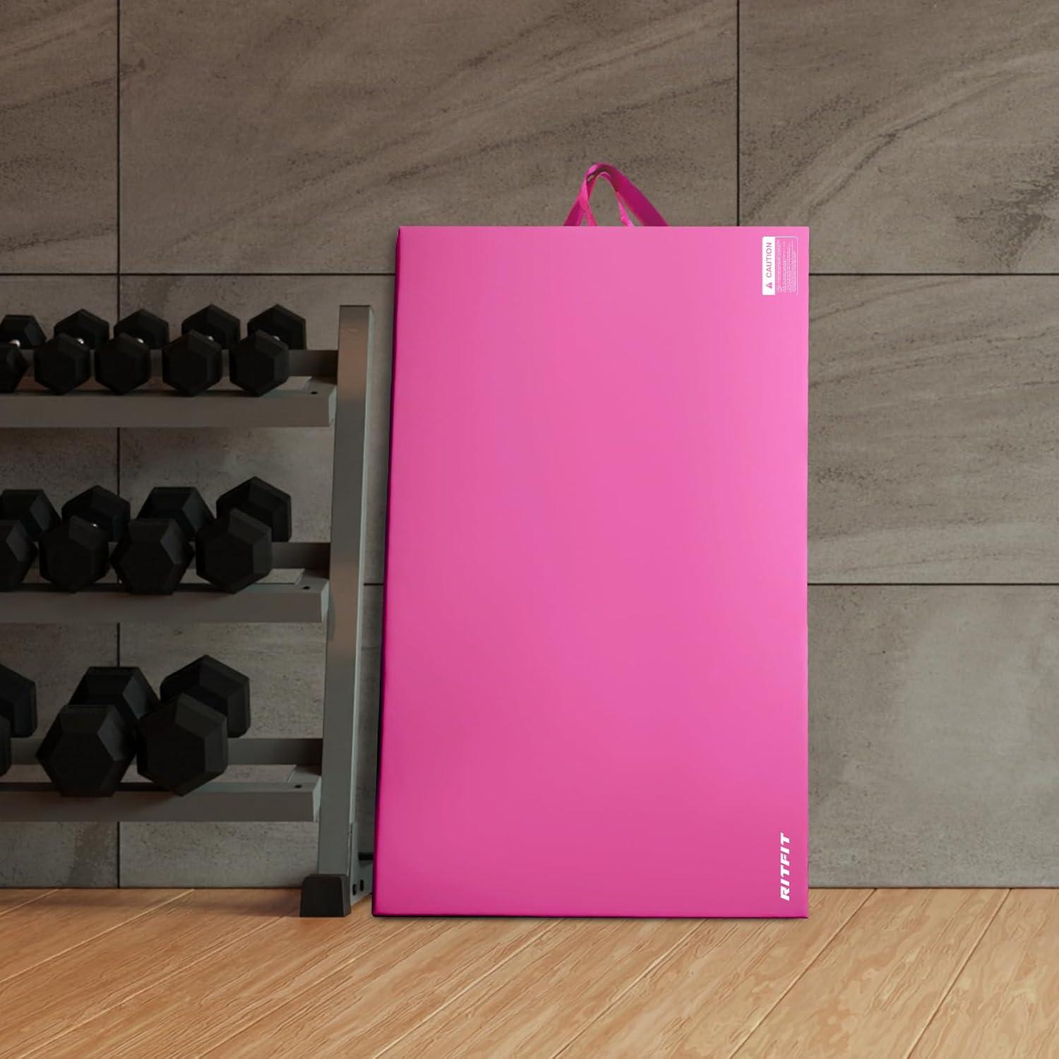 imageRitFit Upgraded Folding Exercise Mat 2 Inch Thick Gymnastics Mat 3x64x84x102x8 with Carrying Handles for Yoga MMA Stretching Core Workouts and Home Gym Protective FlooringPink3 x 6