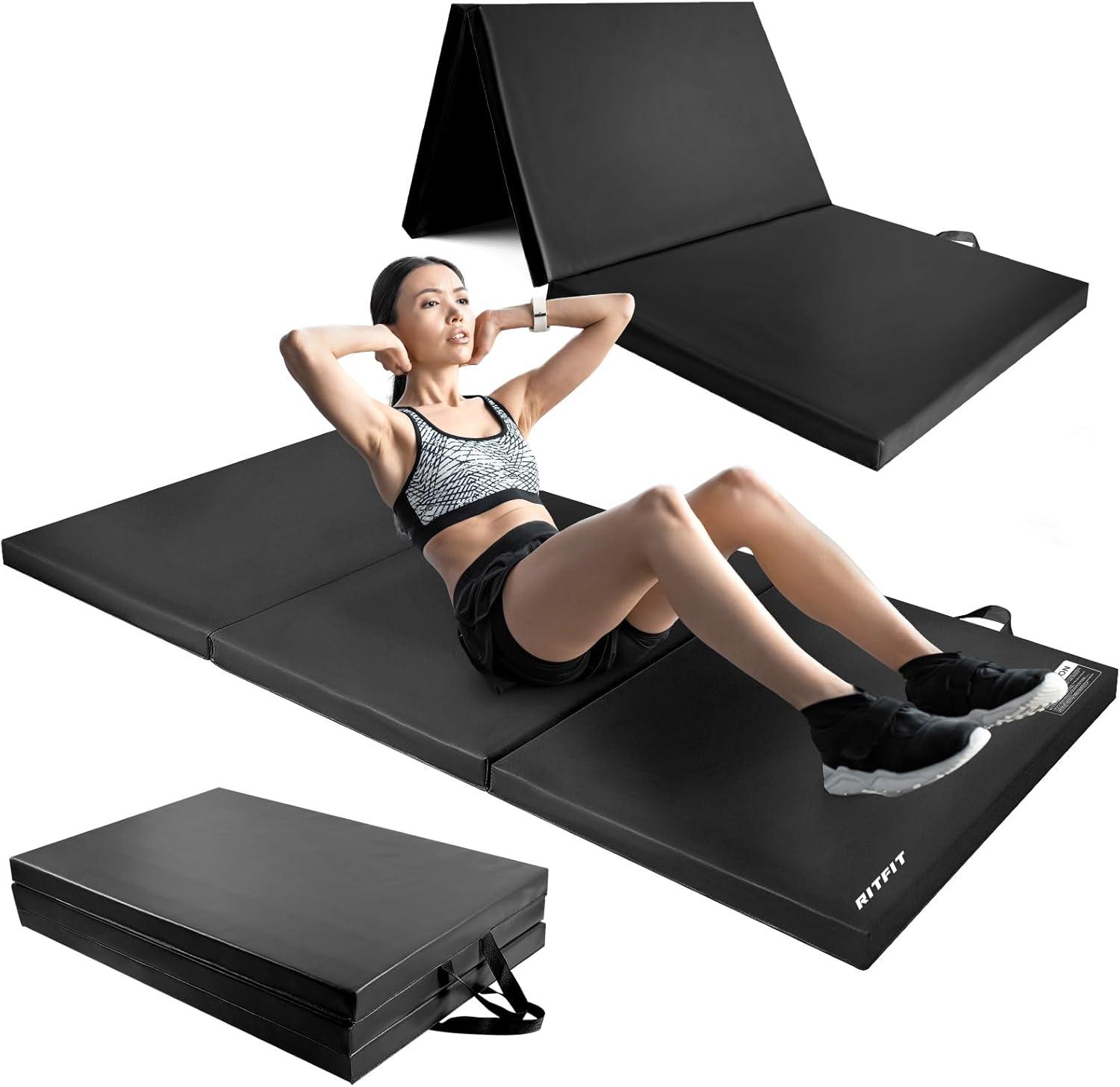 imageRitFit Upgraded Folding Exercise Mat 2 Inch Thick Gymnastics Mat 3x64x84x102x8 with Carrying Handles for Yoga MMA Stretching Core Workouts and Home Gym Protective FlooringBlack3 x 6