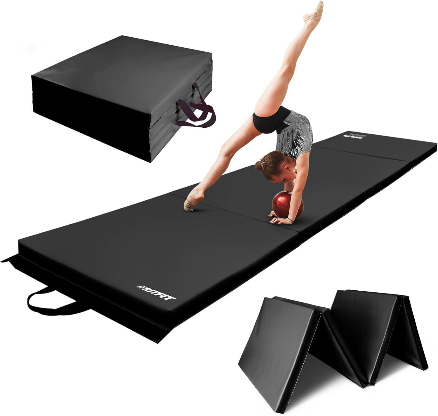 imageRitFit Upgraded Folding Exercise Mat 2 Inch Thick Gymnastics Mat 3x64x84x102x8 with Carrying Handles for Yoga MMA Stretching Core Workouts and Home Gym Protective FlooringBlack2 x 8