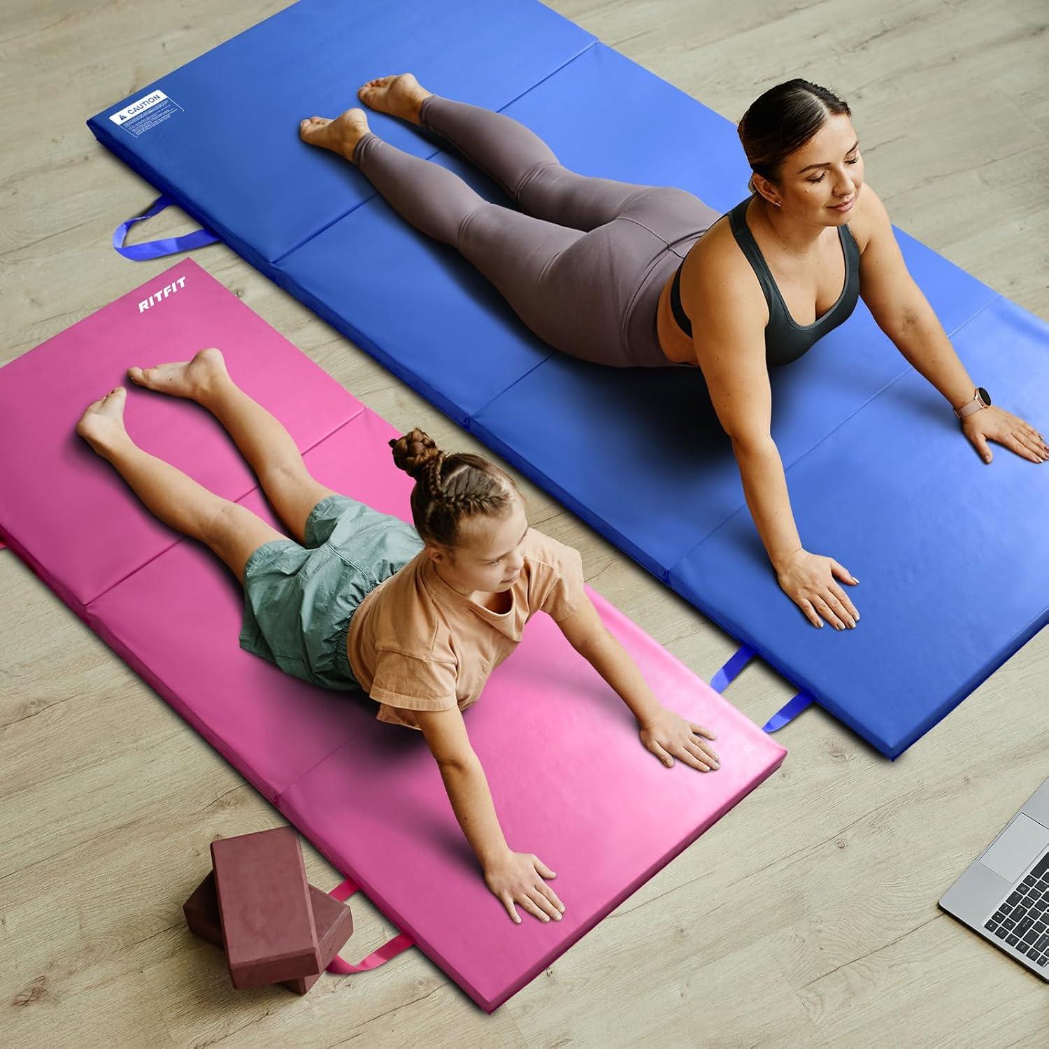 imageRitFit Upgraded Folding Exercise Mat 2 Inch Thick Gymnastics Mat 3x64x84x102x8 with Carrying Handles for Yoga MMA Stretching Core Workouts and Home Gym Protective FlooringPink3 x 6