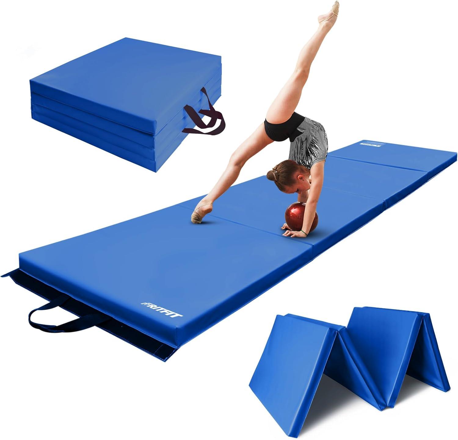 imageRitFit Upgraded Folding Exercise Mat 2 Inch Thick Gymnastics Mat 3x64x84x102x8 with Carrying Handles for Yoga MMA Stretching Core Workouts and Home Gym Protective FlooringBlue2 x 8