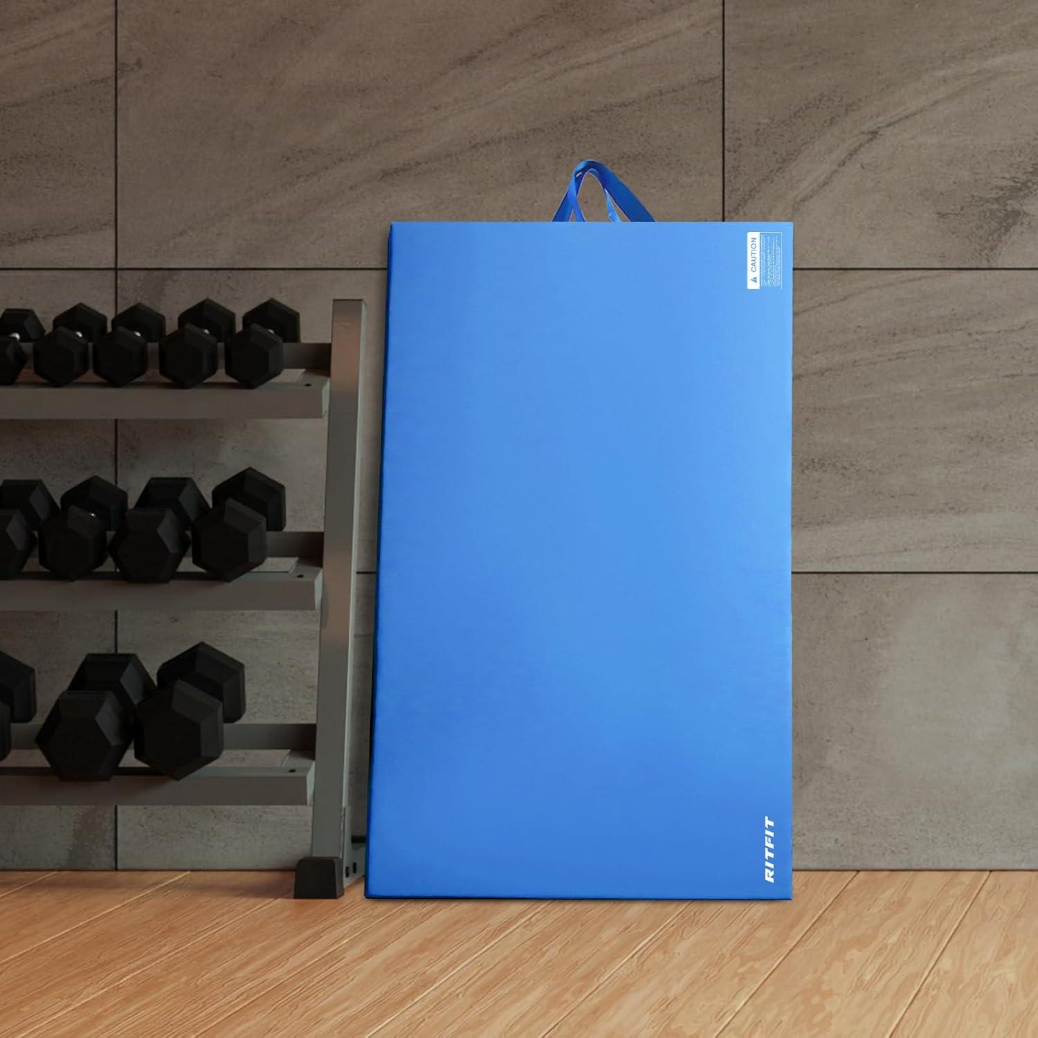 imageRitFit Upgraded Folding Exercise Mat 2 Inch Thick Gymnastics Mat 3x64x84x102x8 with Carrying Handles for Yoga MMA Stretching Core Workouts and Home Gym Protective FlooringBlue4 x 8