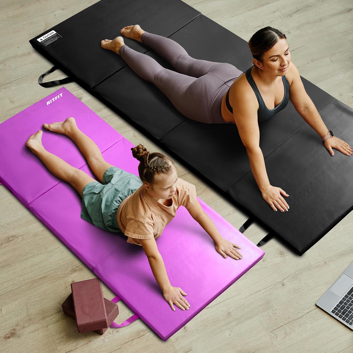 imageRitFit Upgraded Folding Exercise Mat 2 Inch Thick Gymnastics Mat 3x64x84x102x8 with Carrying Handles for Yoga MMA Stretching Core Workouts and Home Gym Protective FlooringBlack3 x 6