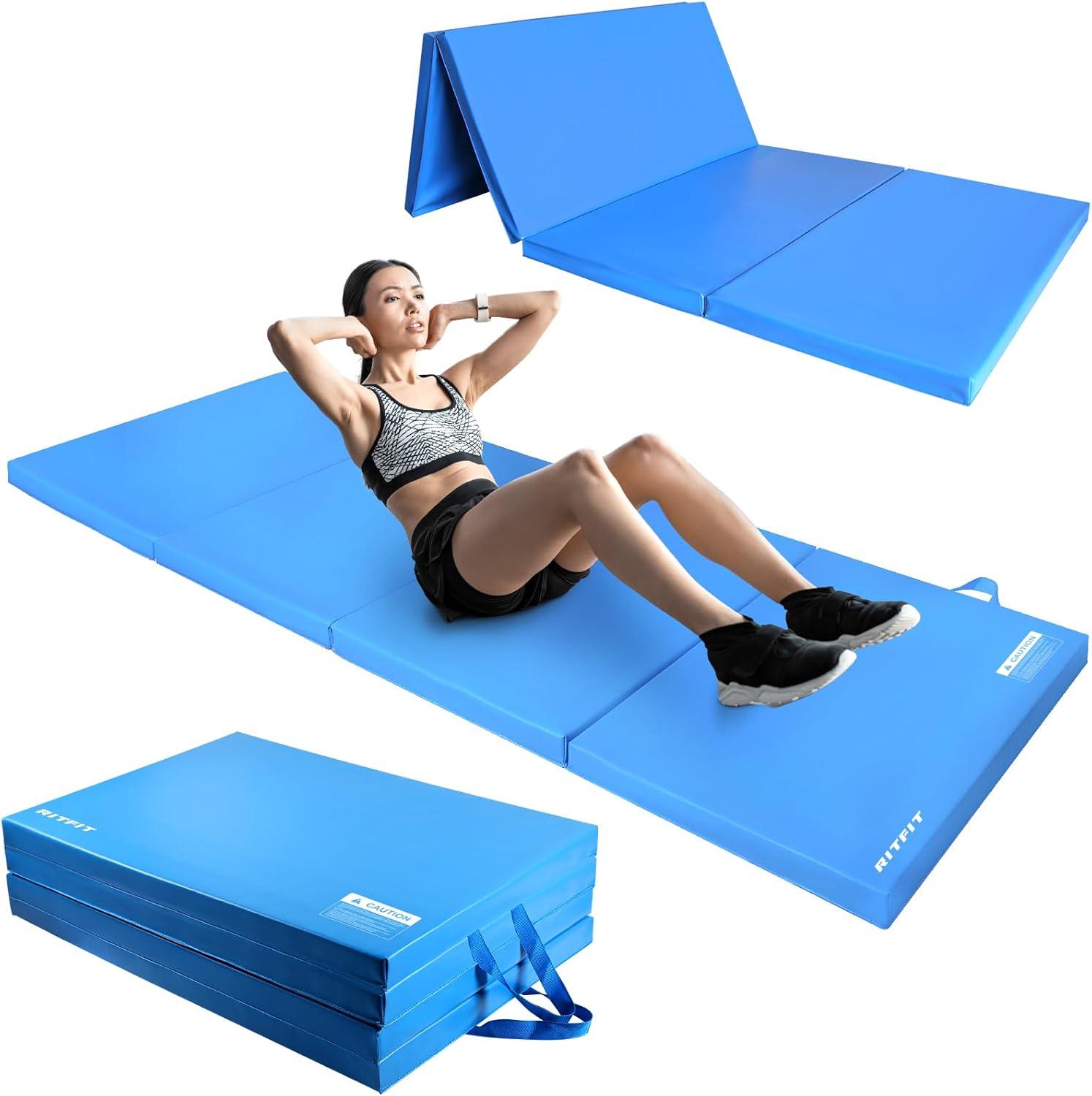 imageRitFit Upgraded Folding Exercise Mat 2 Inch Thick Gymnastics Mat 3x64x84x102x8 with Carrying Handles for Yoga MMA Stretching Core Workouts and Home Gym Protective FlooringBlue4 x 10