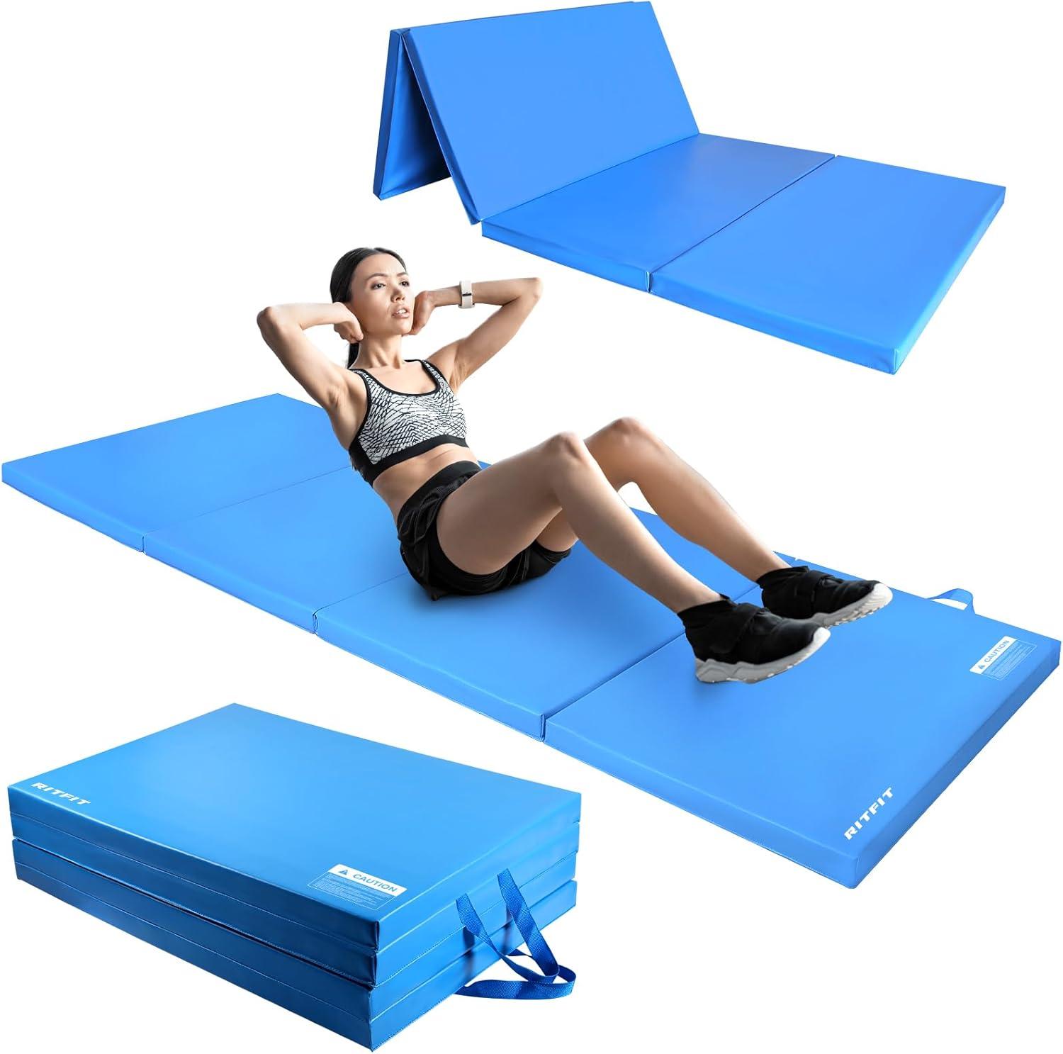 imageRitFit Upgraded Folding Exercise Mat 2 Inch Thick Gymnastics Mat 3x64x84x102x8 with Carrying Handles for Yoga MMA Stretching Core Workouts and Home Gym Protective FlooringBlue4 x 8