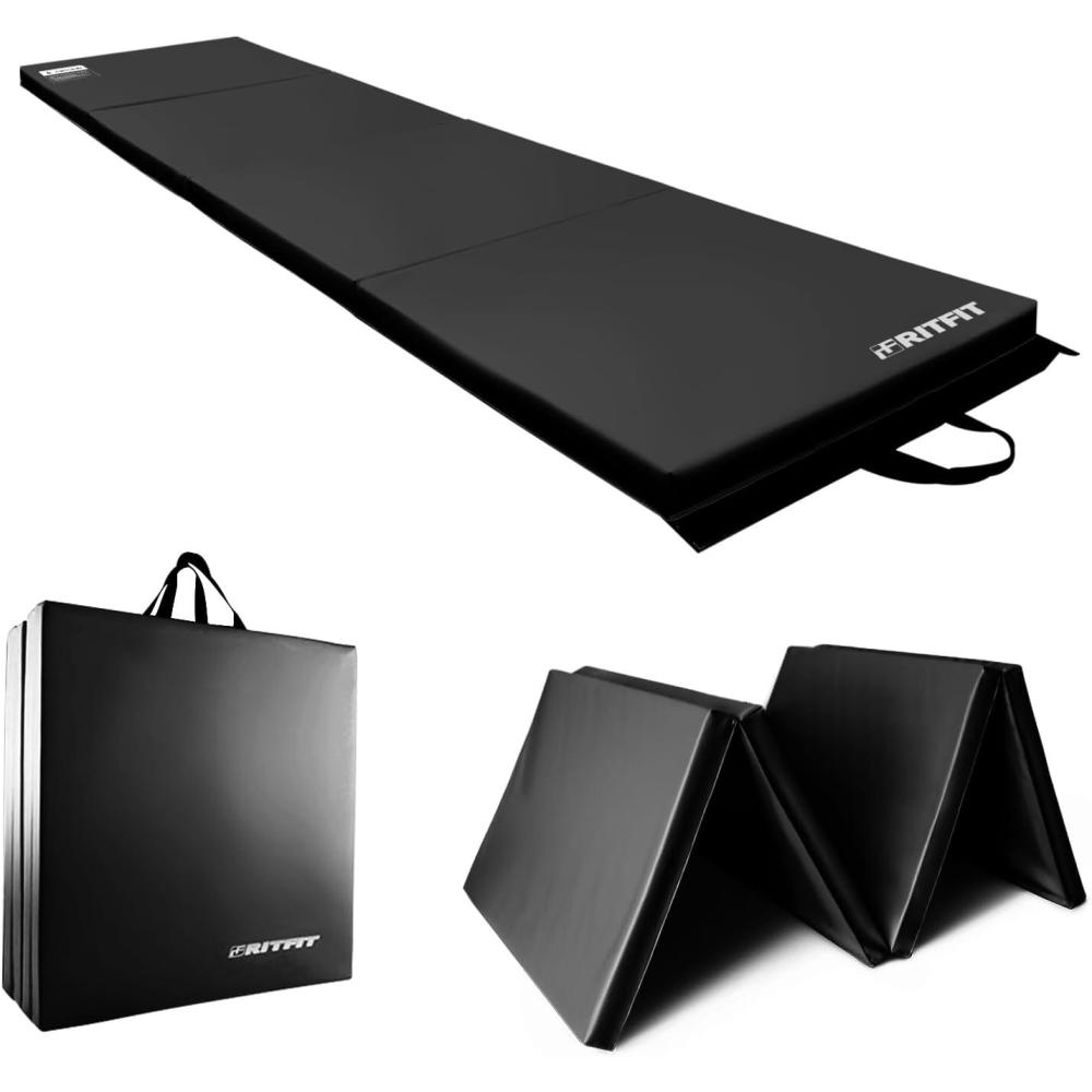 imageRitFit Upgraded Folding Exercise Mat 2 Inch Thick Gymnastics Mat 3x64x84x102x8 with Carrying Handles for Yoga MMA Stretching Core Workouts and Home Gym Protective FlooringBlack2 x 8