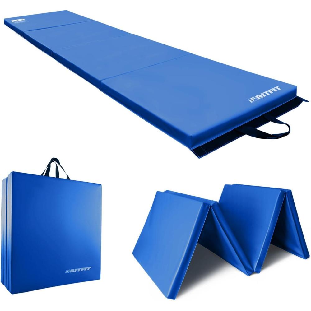 imageRitFit Upgraded Folding Exercise Mat 2 Inch Thick Gymnastics Mat 3x64x84x102x8 with Carrying Handles for Yoga MMA Stretching Core Workouts and Home Gym Protective FlooringBlue2 x 8