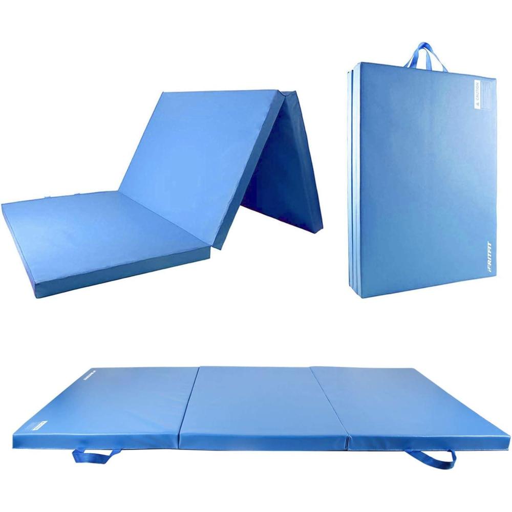 imageRitFit Upgraded Folding Exercise Mat 2 Inch Thick Gymnastics Mat 3x64x84x102x8 with Carrying Handles for Yoga MMA Stretching Core Workouts and Home Gym Protective FlooringBlue3 x 6