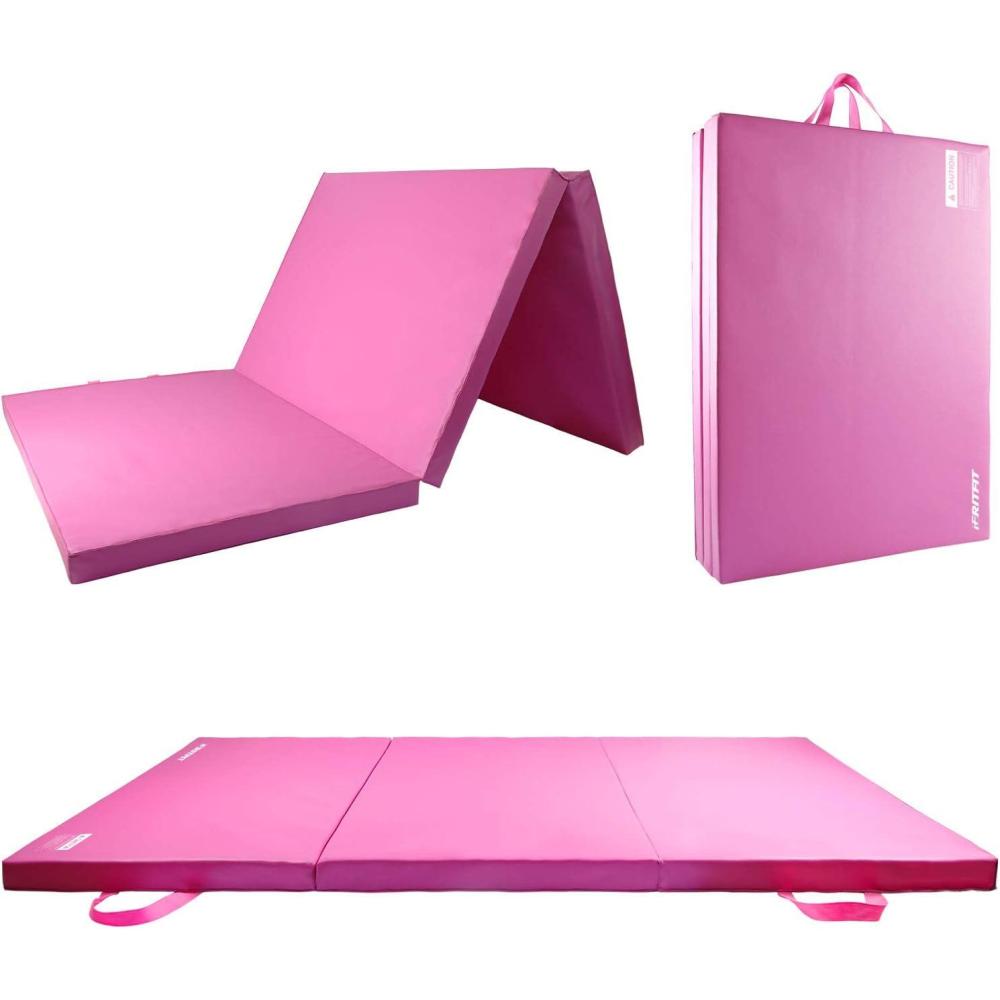 imageRitFit Upgraded Folding Exercise Mat 2 Inch Thick Gymnastics Mat 3x64x84x102x8 with Carrying Handles for Yoga MMA Stretching Core Workouts and Home Gym Protective FlooringPink3 x 6