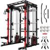 RitFit M2 Smith Machine with with Cable Crossover System, 3D Functional Trainer & Power Cage, 16 Adjustment Holes, 6 Storage Pegs for Full-Body Home Gym(RED)