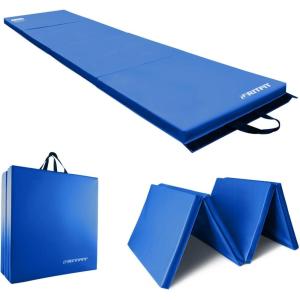 RitFit Upgraded Folding Exercise Mat, 2 Inch Thick Gymnastics Mat 3’x6’,4’x8’,4×10’,2’x8′ with Carrying Handles for Yoga, MMA, Stretching, Core Workouts and Home Gym Protective Flooring(Blue(2′ x 8′))