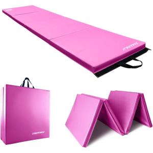 RitFit Upgraded Folding Exercise Mat, 2 Inch Thick Gymnastics Mat 3’x6’,4’x8’,4×10’,2’x8′ with Carrying Handles for Yoga, MMA, Stretching, Core Workouts and Home Gym Protective Flooring(Pink(2′ x 8′))