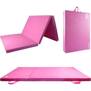 RitFit Upgraded Folding Exercise Mat, 2 Inch Thick Gymnastics Mat 3’x6’,4’x8’,4×10’,2’x8′ with Carrying Handles for Yoga, MMA, Stretching, Core Workouts and Home Gym Protective Flooring(Pink(3′ x 6′))
