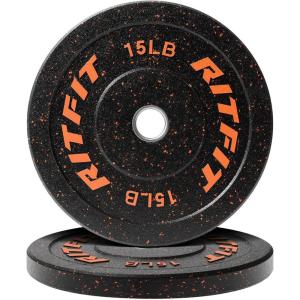 RitFit Bumper Plates, Colored Fleck-Rubber Weight Plates with Steel Insert, 2-inch Olympic Weight Plates for Weight Lifting and Strength Training
