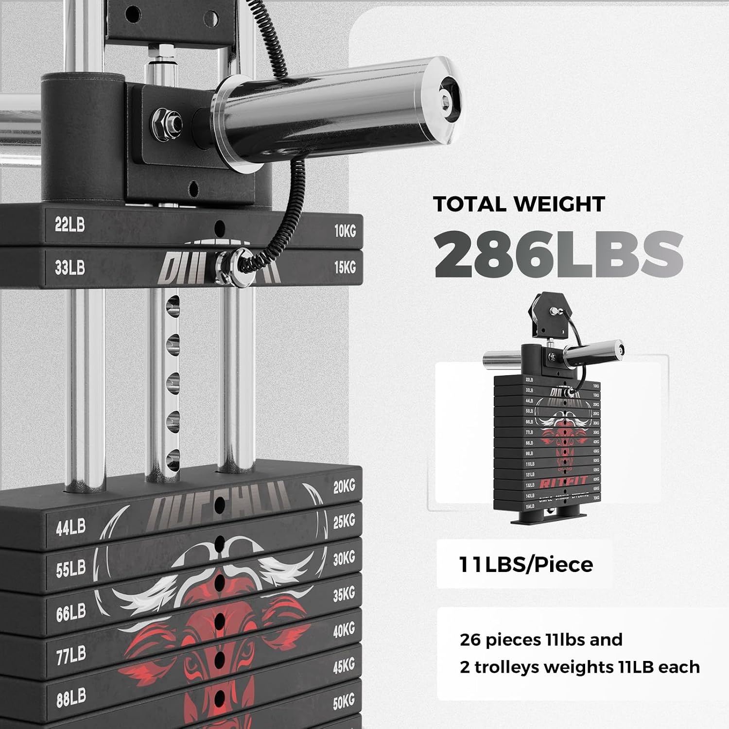 image:imageRitFit Buffalo Smith Machine Package AllinOne Power Cage with Weight Stack Power Rack with Cable Crossover amp Leg Press Attachment for Home GymBlack