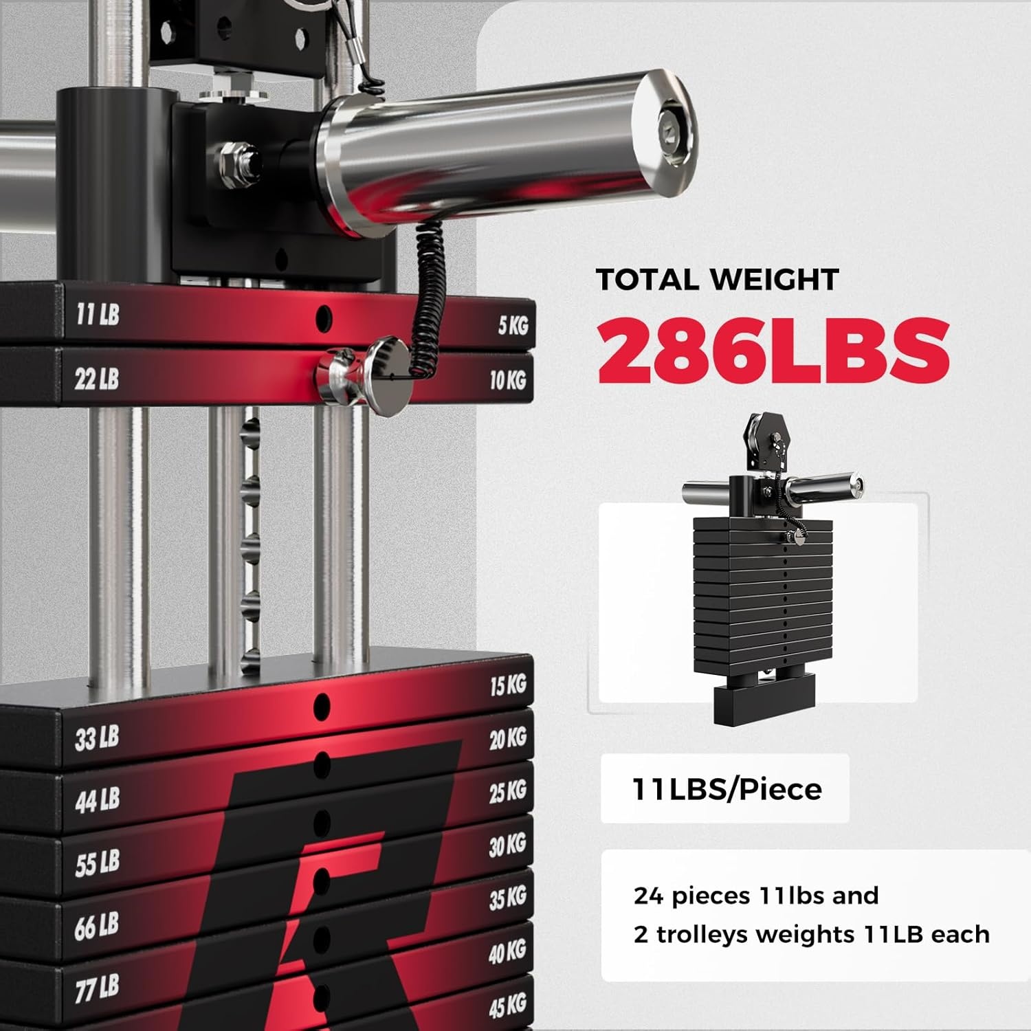 image:imageRitFit M1 Pro Smith Machine Package AllinOne Power Cage with Weight Stack Set Includes LAT Pulldown amp Cable Crossover System for Home GymRed