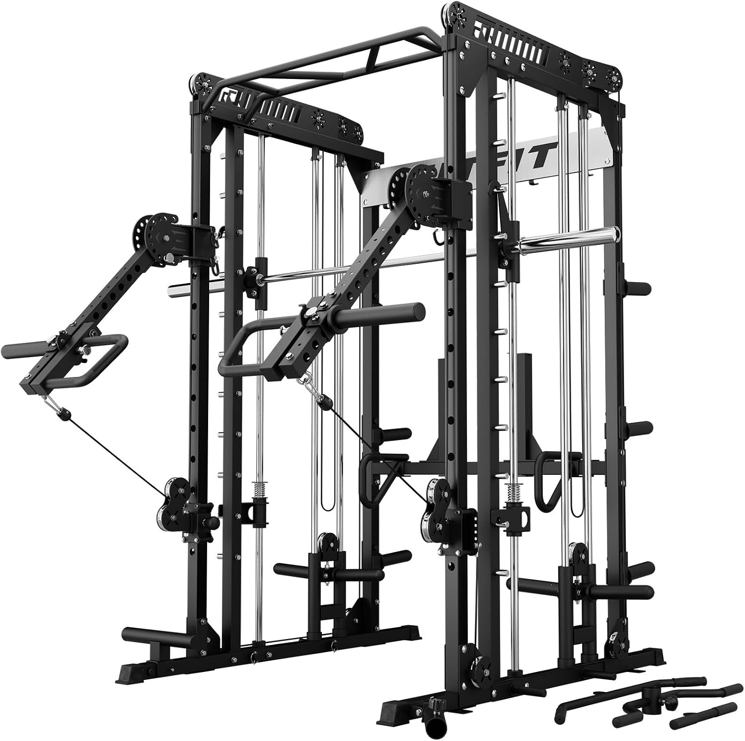 image:imageRitFit M1 Pro Smith Machine with LAM1 Adjustable Lever Arm Attachment AllinOne Power Cage Power Rack with LAT Pulldown amp Cable Crossover System for Home GymBlack