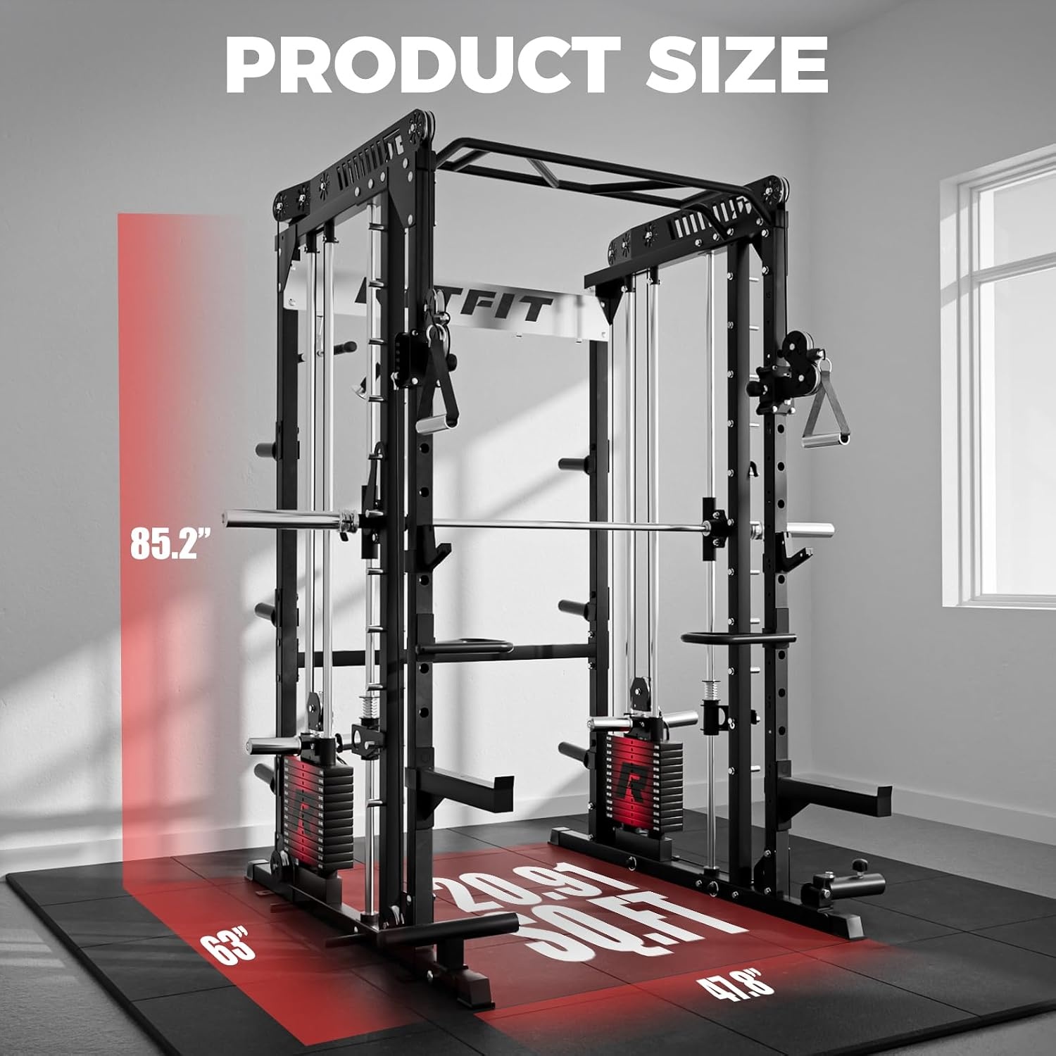 image:imageRitFit M1 Pro Smith Machine with LAM1 Adjustable Lever Arm Attachment AllinOne Power Cage Power Rack with LAT Pulldown amp Cable Crossover System for Home GymBlack